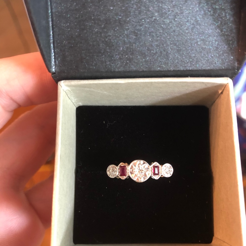 Antique Diamond And Ruby 5 Stone Ring - image 2